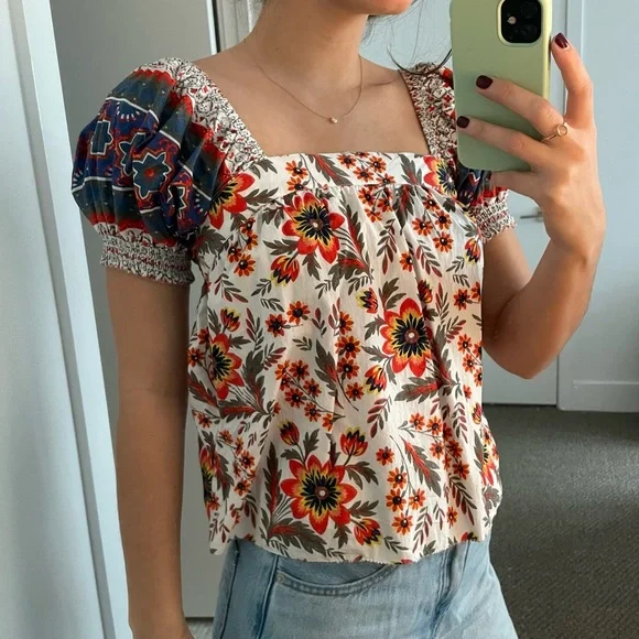 Joie cotton short sleeved floral top with puff sleeves XXS - Picture 4 of 4